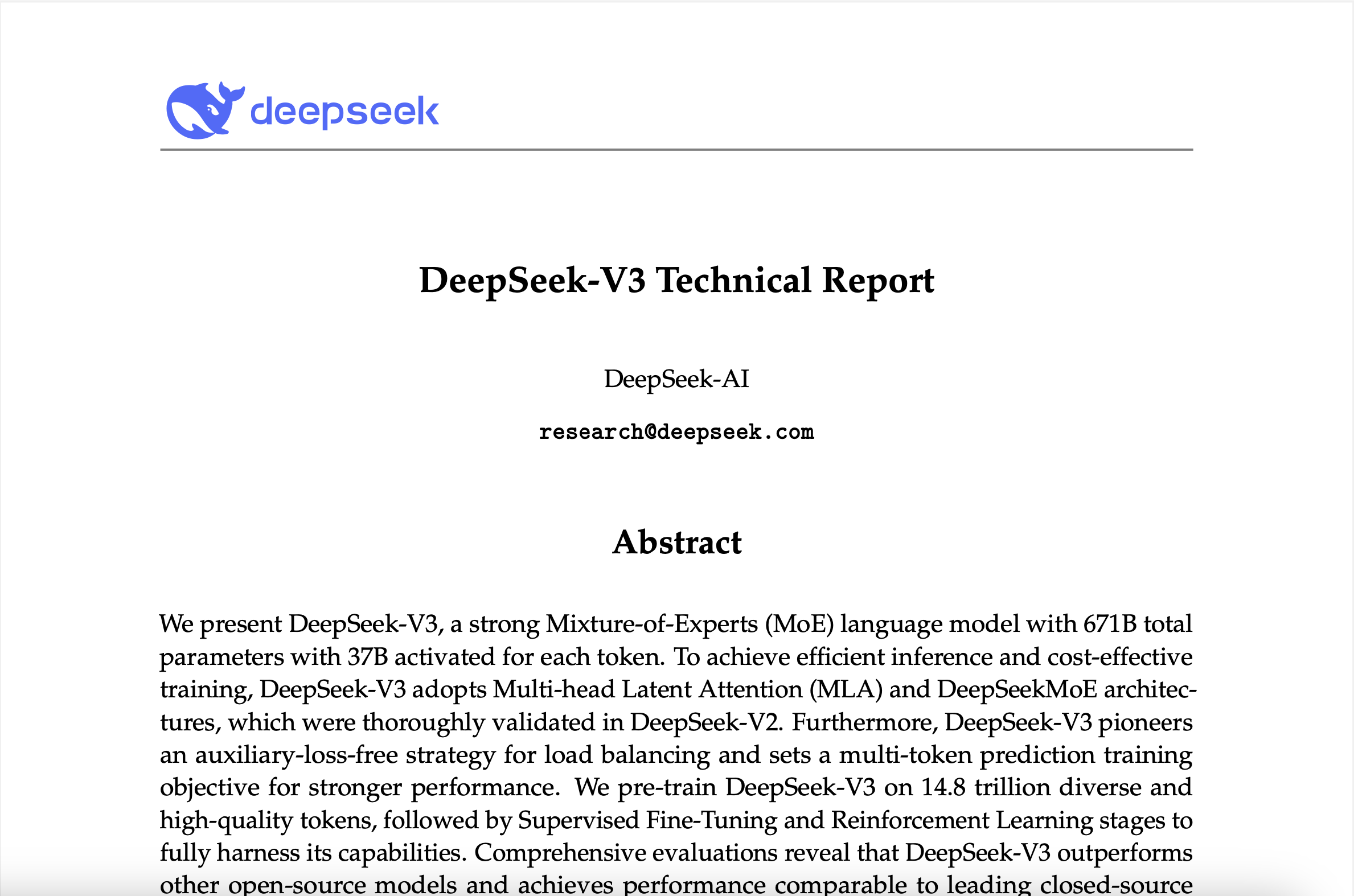 딥시크가 ‘패기 있게’ 공개한 V3 모델의 기술 보고서